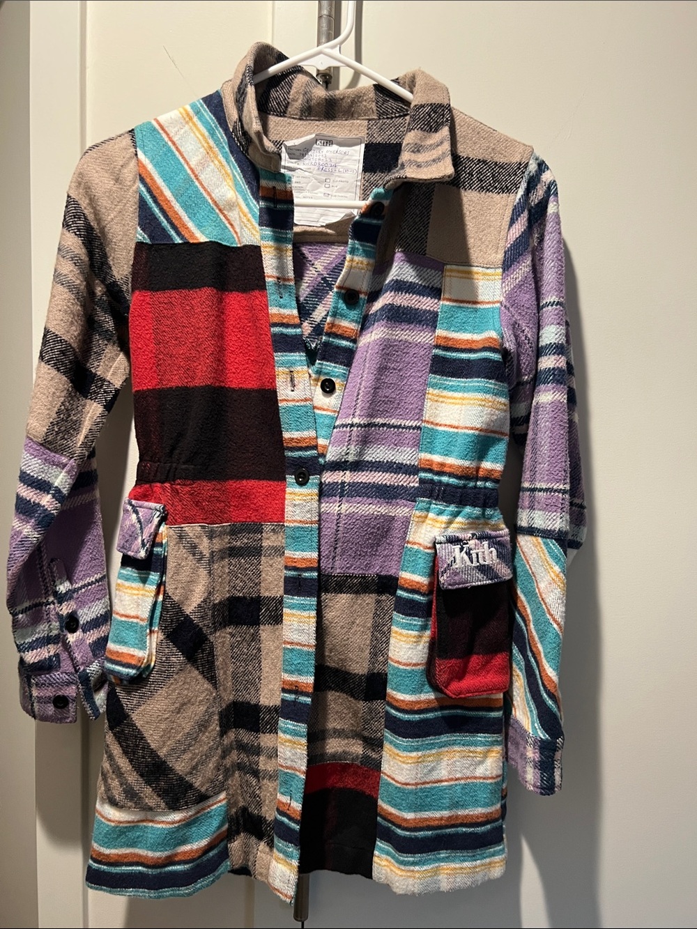 Kith Kids Multicolor Striped Plaid Button-Up Coat — Red, Turquoise, Purple, Tan